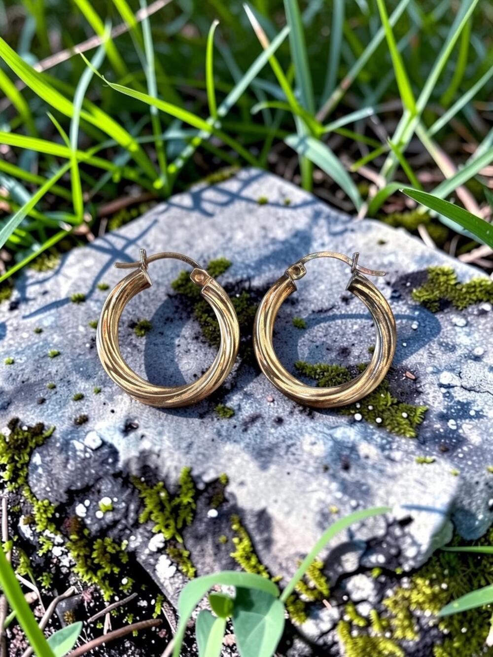 Vintage 10k Gold Twisted Ridged Hoop Earrings